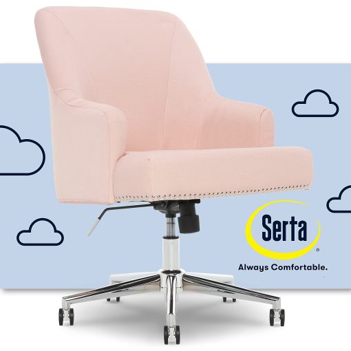 Serta® Leighton Home Mid-Back Office Chair, Twill Fabric, Blush Pink/Chrome - Image 2