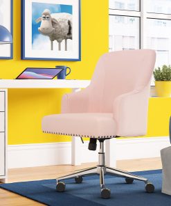 Serta® Leighton Home Mid-Back Office Chair, Twill Fabric, Blush Pink/Chrome