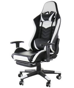 GameFitz Ergonomic Faux Leather Gaming Chair, Black/White 2