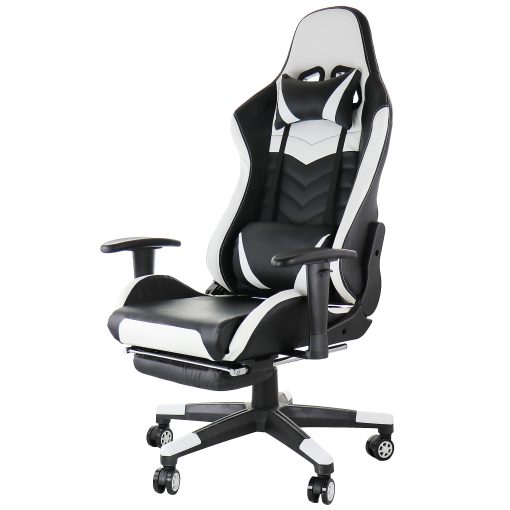 GameFitz Ergonomic Faux Leather Gaming Chair, Black/White - Image 2