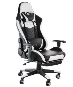 GameFitz Ergonomic Faux Leather Gaming Chair, Black/White