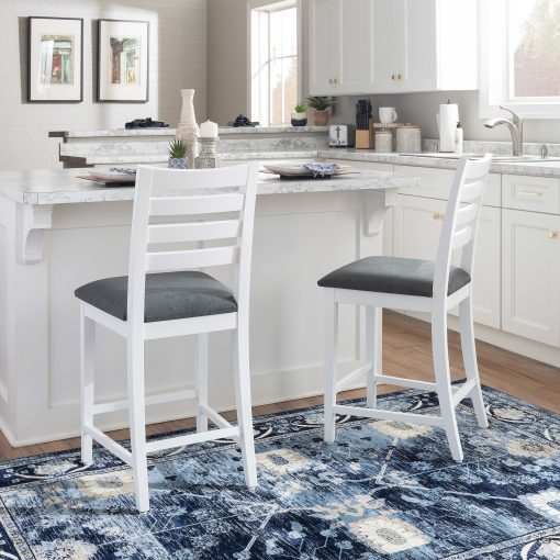 Linon Fulton Upholstered Counter-Height Stools With Backs, Gray/White, Set Of 2 Stools - Image 2