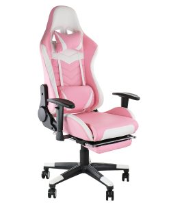 GameFitz Ergonomic Faux Leather Gaming Chair, Pink/White 2