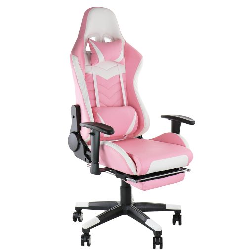 GameFitz Ergonomic Faux Leather Gaming Chair, Pink/White - Image 2