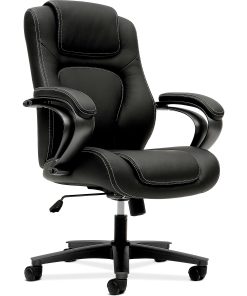 HON® Basyx Ergonomic Bonded Leather Fixed Arm Executive Chair, Black 2