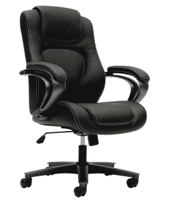 HON® Basyx Ergonomic Bonded Leather Fixed Arm Executive Chair, Black