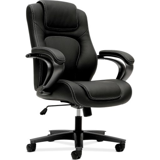 HON® Basyx Ergonomic Bonded Leather Fixed Arm Executive Chair, Black - Image 2