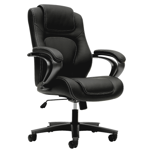 HON® Basyx Ergonomic Bonded Leather Fixed Arm Executive Chair, Black