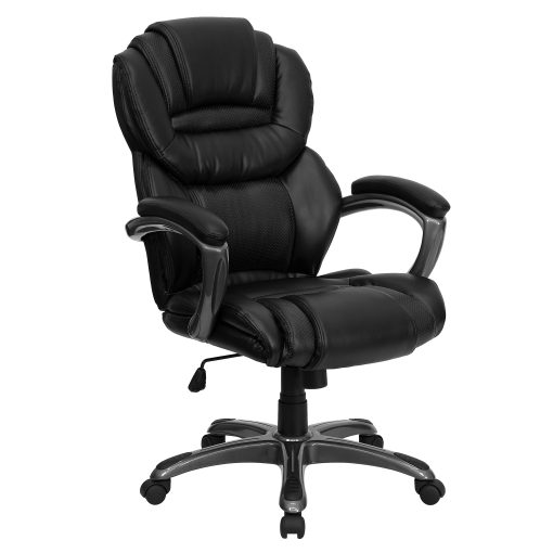 Flash Furniture Ergonomic LeatherSoft™ Faux Leather High-Back Chair, Black/Titanium - Image 2