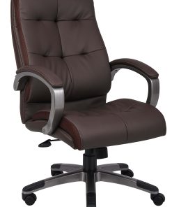 Boss Office Products Double-Plus Ergonomic LeatherPlus™ Bonded Leather High-Back Chair, Brown/Pewter