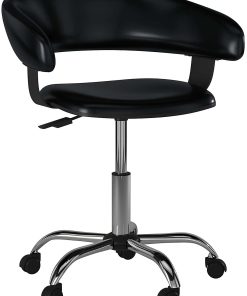 Powell Low-Back Faux Leather Gas-Lift Desk Chair, Black