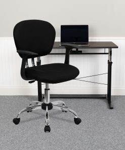 Flash Furniture Mesh Mid-Back Swivel Task Chair With Arms, Black/Silver