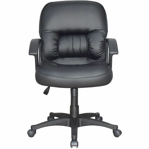 Lorell® Tufted Ergonomic Bonded Leather Mid-Back Chair, Black - Image 2