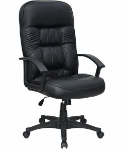Lorell® Tufted Ergonomic Bonded Leather High-Back Executive Chair, Black