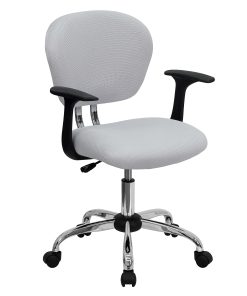Flash Furniture Mesh Mid-Back Swivel Task Chair With Arms, White/Silver 2