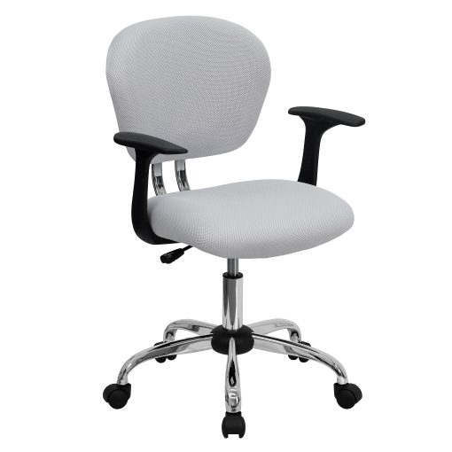 Flash Furniture Mesh Mid-Back Swivel Task Chair With Arms, White/Silver - Image 2