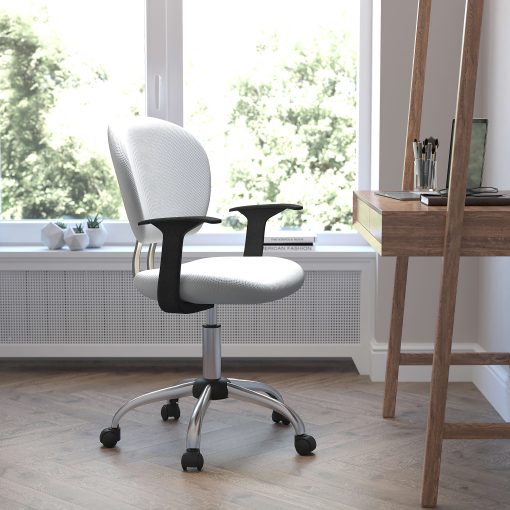 Flash Furniture Mesh Mid-Back Swivel Task Chair With Arms, White/Silver