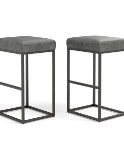 ALPHA HOME Faux Leather Bar Stools, Gray/Black, Set Of 2 Stools