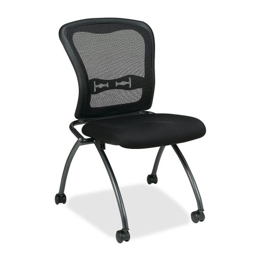 Office Star™ Folding Chair With Casters, Deluxe With Mesh Back, Coal/Titanium, Set Of 2 - Image 2