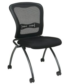 Office Star™ Folding Chair With Casters, Deluxe With Mesh Back, Coal/Titanium, Set Of 2