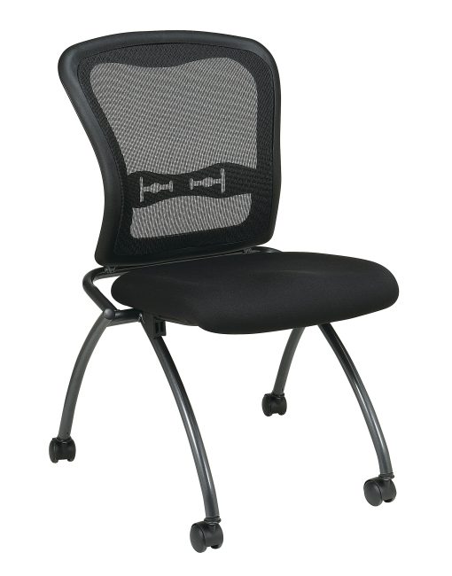 Office Star™ Folding Chair With Casters, Deluxe With Mesh Back, Coal/Titanium, Set Of 2