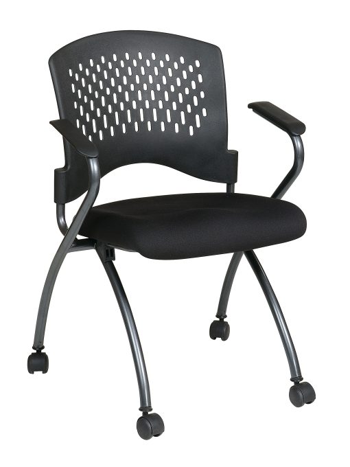 Office Star™ Folding Chair With Casters, Deluxe, Coal/Titanium, Set Of 2
