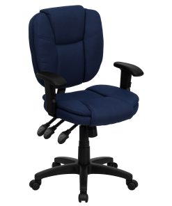 Flash Furniture Fabric Mid-Back Multifunction Ergonomic Swivel Task Chair With Adjustable Arms, Navy Blue/Black