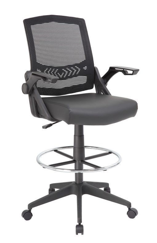 Boss Office Products Flip Arm Drafting Stool With Mesh Back, Black