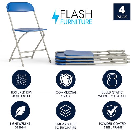 Flash Furniture Hercules Series Folding Chairs, Blue/Gray, Pack Of 4 Chairs - Image 2