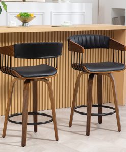 Glamour Home Beaumont Faux Leather Counter Height Stool With Back, Black 2