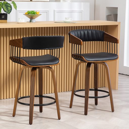 Glamour Home Beaumont Faux Leather Counter Height Stool With Back, Black - Image 2