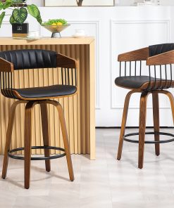 Glamour Home Beaumont Faux Leather Counter Height Stool With Back, Black