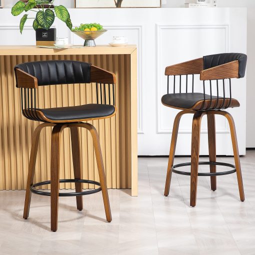 Glamour Home Beaumont Faux Leather Counter Height Stool With Back, Black