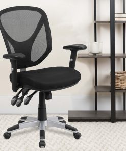 Flash Furniture Mesh Mid-Back Swivel Task Chair With Adjustable Arms, Black/Silver 2