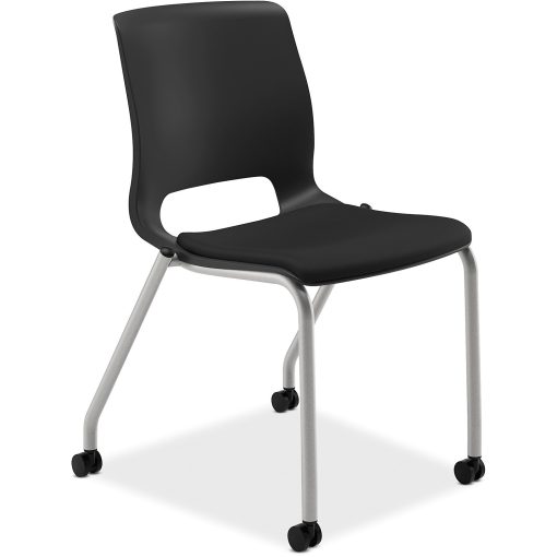 HON® Motivate Stacking Chair With Casters, Padded Seat, Onyx, Set Of 2 - Image 2