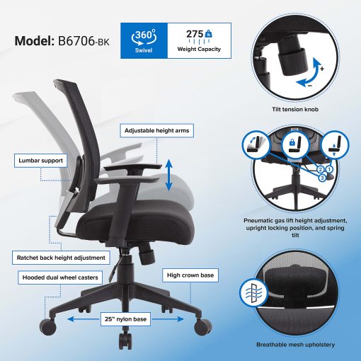 Boss Office Products Mesh-Back Task Chair, Black - Image 2