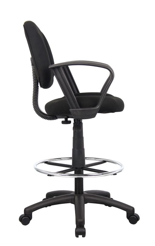 Boss Office Products Drafting Stool, With Arms, Black/Chrome - Image 2