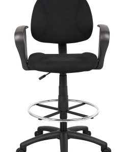 Boss Office Products Drafting Stool, With Arms, Black/Chrome