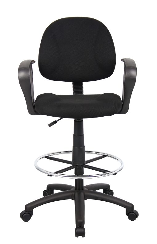 Boss Office Products Drafting Stool, With Arms, Black/Chrome