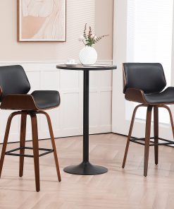 Glamour Home Beate Faux Leather Barstool With Back, Black/Brown 2