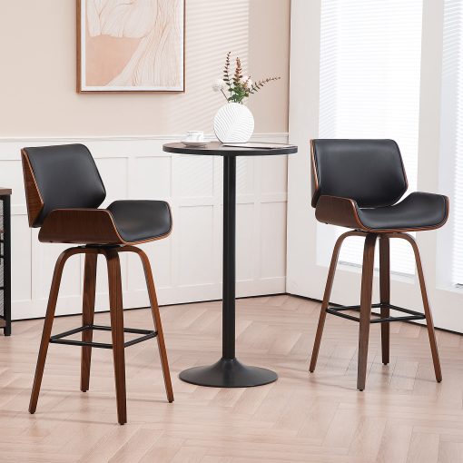 Glamour Home Beate Faux Leather Barstool With Back, Black/Brown - Image 2