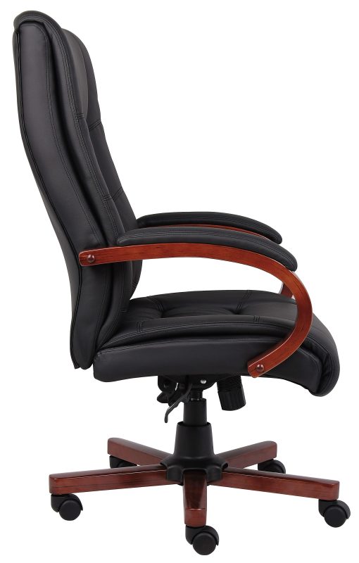 Boss Aaria Ergonomic Vinyl/Wood High-Back Chair, Black/Cherry - Image 2