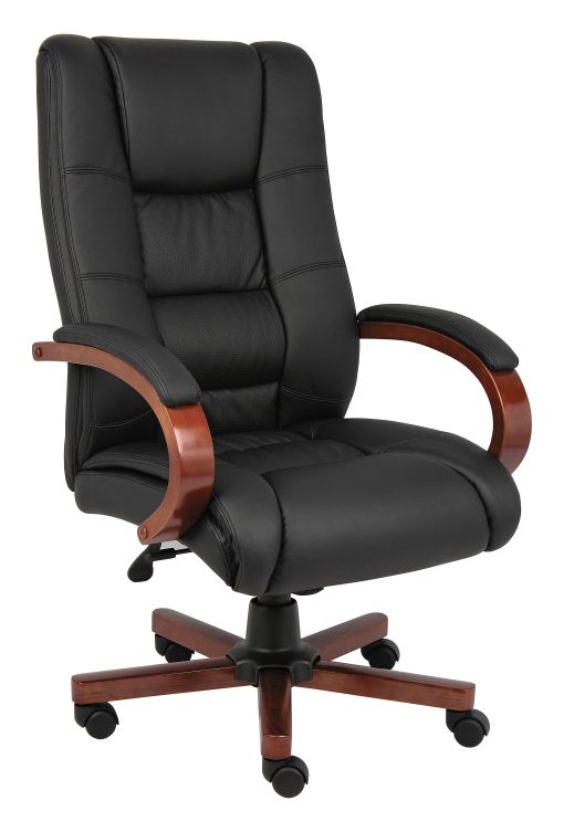 Boss Aaria Ergonomic Vinyl/Wood High-Back Chair, Black/Cherry