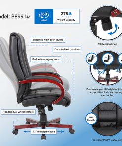 Boss Office Products Aaria Ergonomic Vinyl/Wood High-Back Chair, Black/Mahogany 2