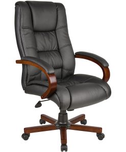 Boss Office Products Aaria Ergonomic Vinyl/Wood High-Back Chair, Black/Mahogany