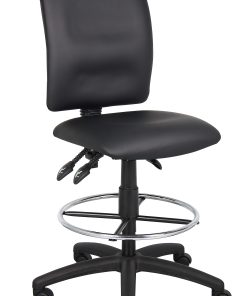 Boss Office Products LeatherPlus™ Bonded Leather Drafting Stool, Black/Chrome