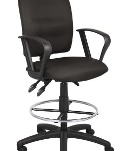 Boss Office Products Fabric Drafting Stool With Loop Armrests, Black/Chrome