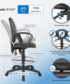 Boss Office Products Multi-Function Budget Drafting Stool, Black/Chrome 2