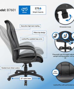 Boss Office Products Ergonomic Vinyl High-Back Chair, Black 2