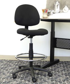 Boss Office Products Ergonomic Works Adjustable Drafting Chair Without Arms, Black/Chrome